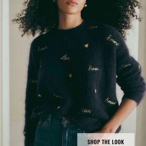 Sezane HOPE JUMPER - Women's Black Sweater w Gold Accents - size xs kid mohair